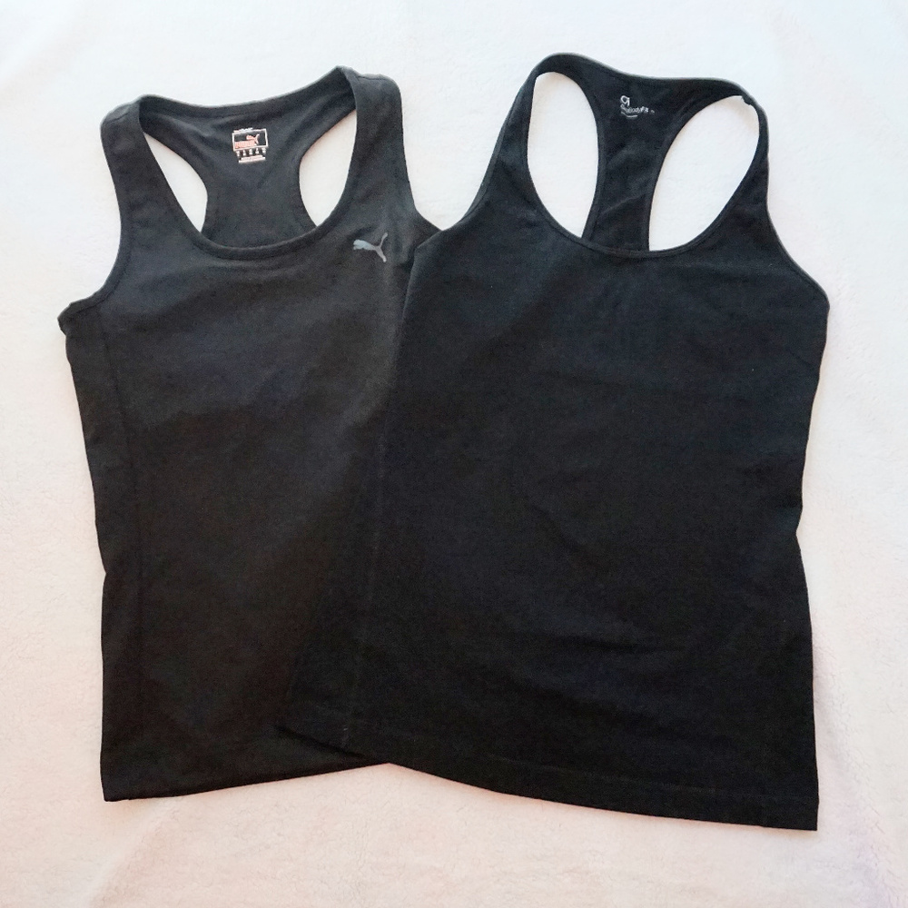 Black athletic tops from Puma & GapBody Fit